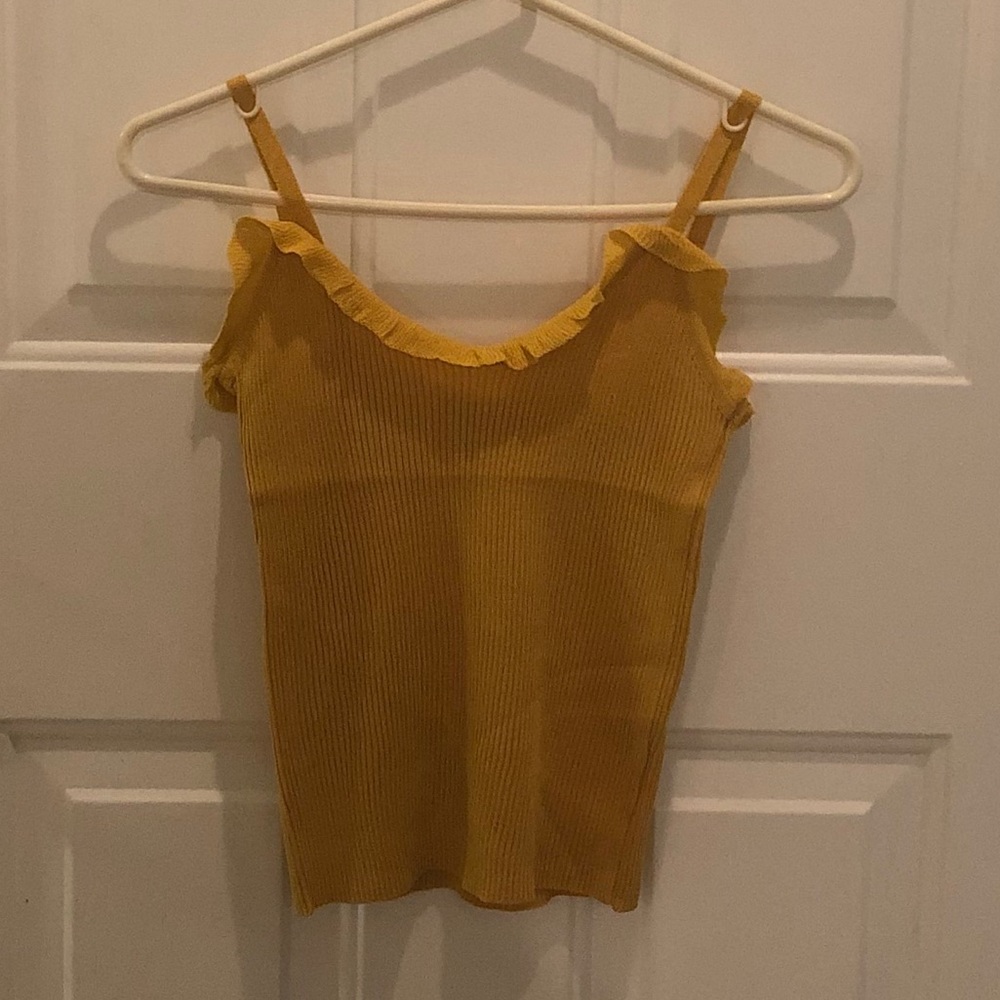 Shein Mustard Rib-Knit Ruffle Trim Cami Top S NWT